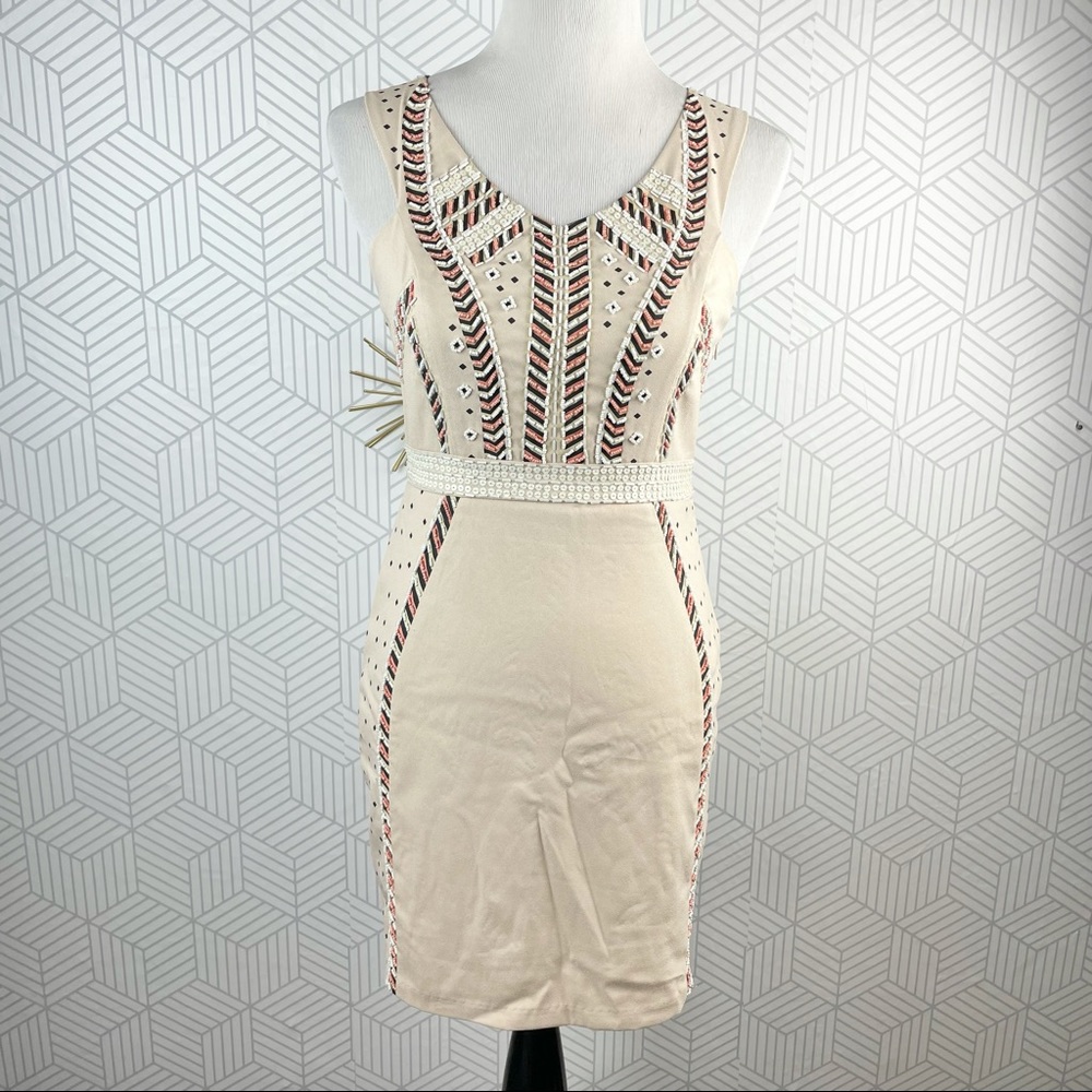 Esley Tan Beaded Tribal Mini Dress Small